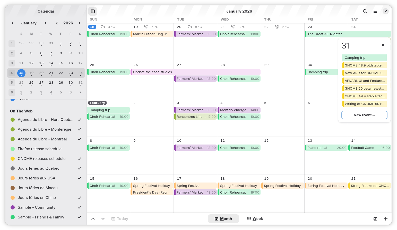 GNOME Calendar screenshot